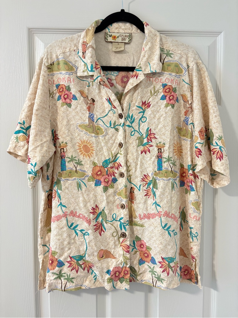 Kylani Bay Men’s XL 100% Silk Short Sleeve Button Down Camp Shirt Haiwaii Aloha